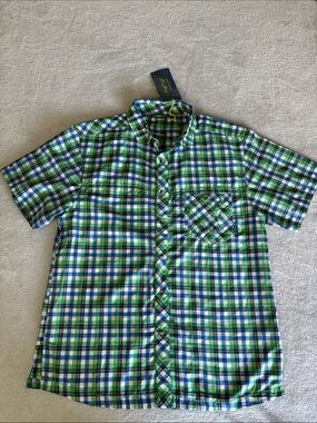 Meru Men’s Green Blue White Plaid Button-Up Shirt XL NWT